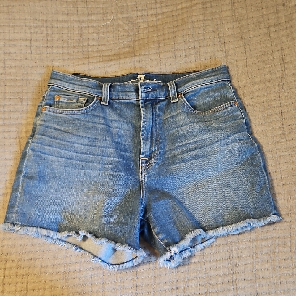7 For All Mankind Blue Jean High Rise Shorts Classic Cut-Off Style
